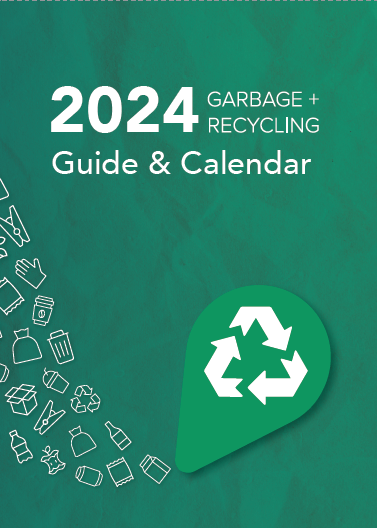 2024 Garbage and Recycling Guide Cover with refuse icons on it