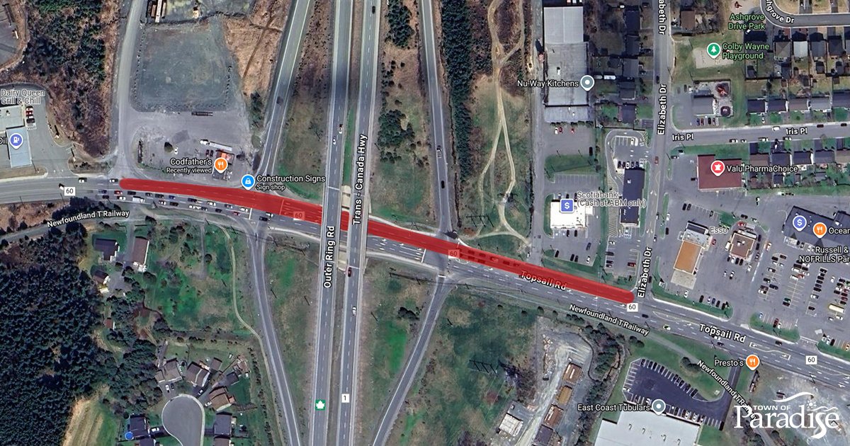 Lane Closure on Topsail Road Paradise September 12, 2025