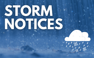 blue background and words saying storm notice