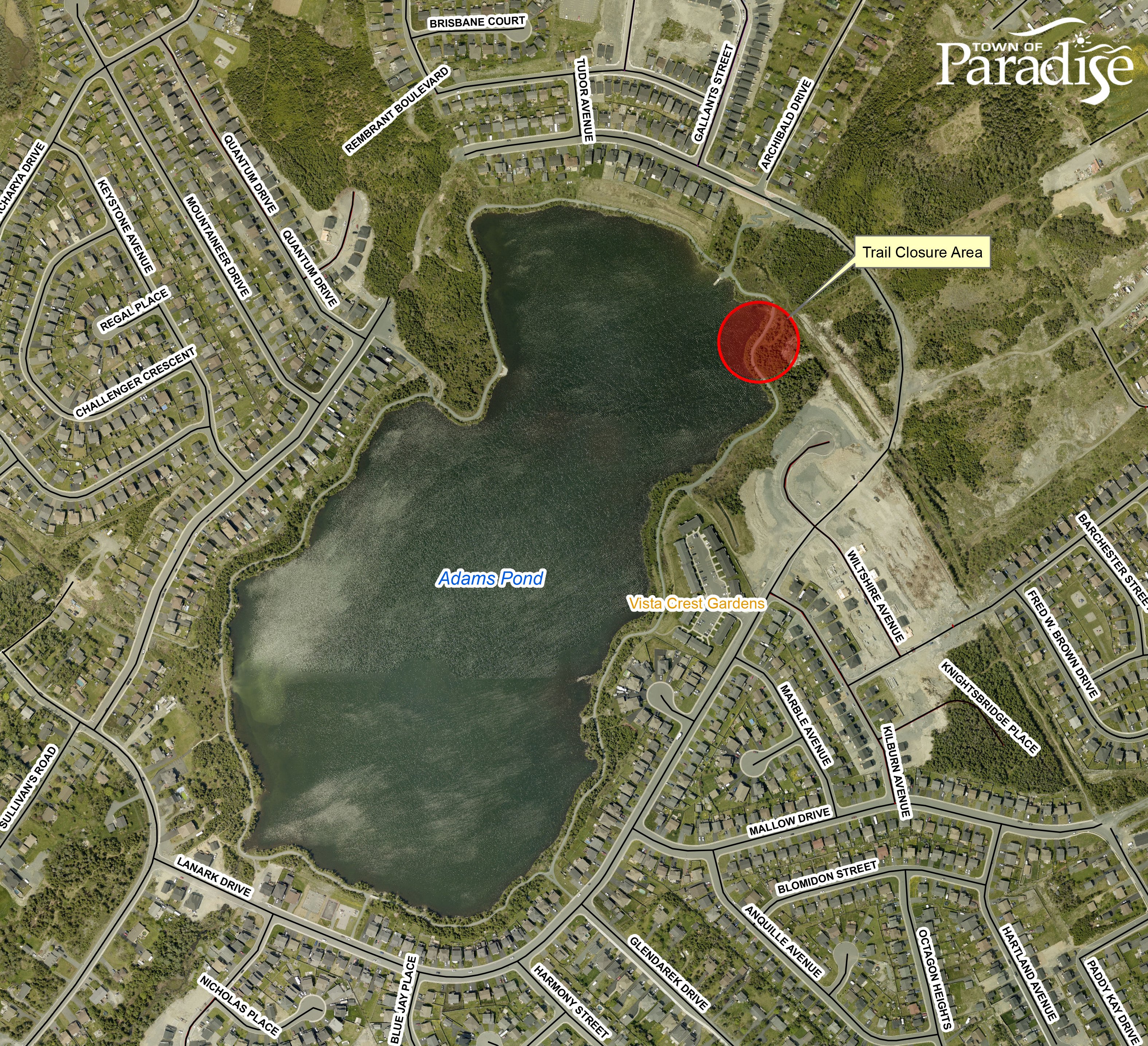 Picture of Adams Pond Trail Closure Area Highlighted for September 2025